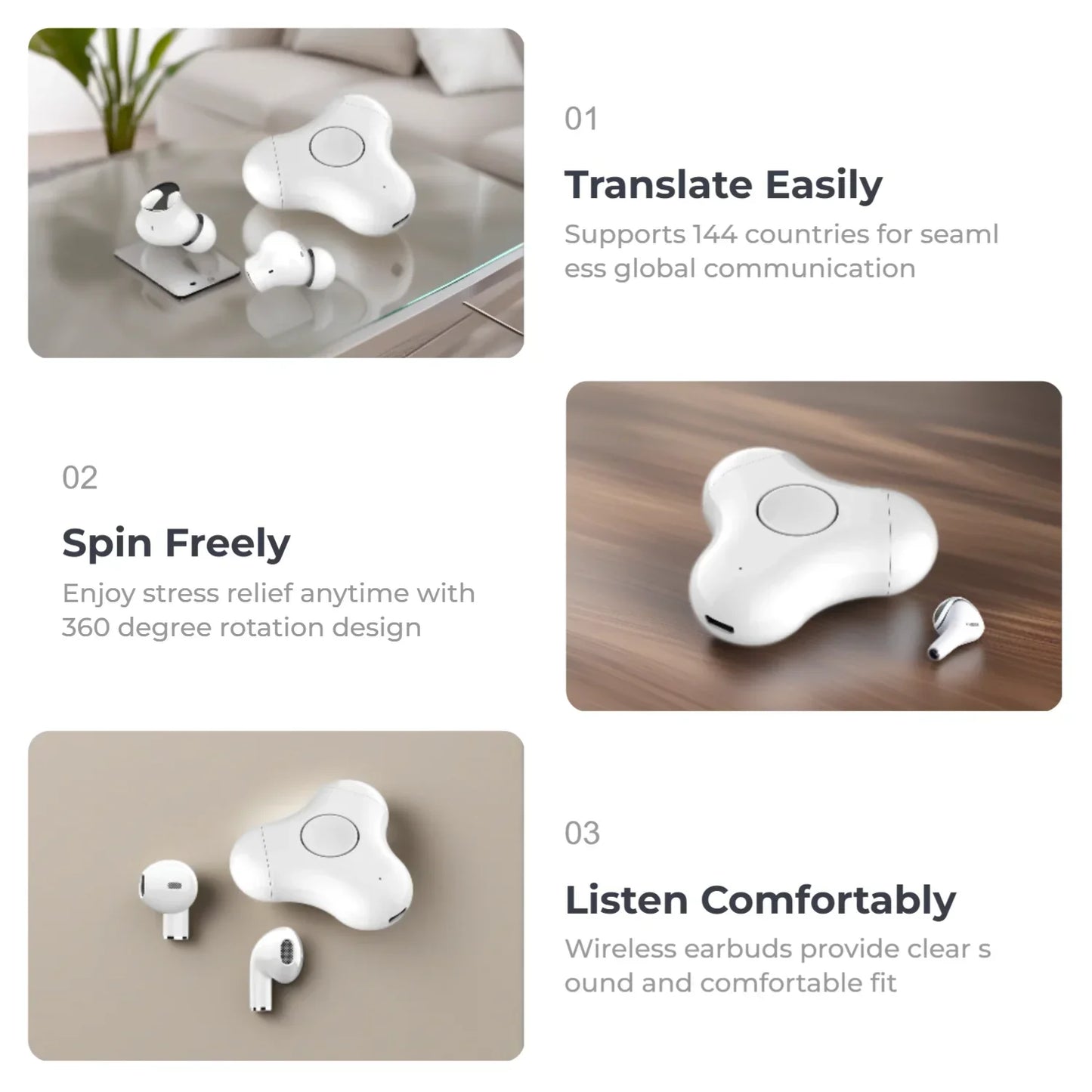 AI 144-Language Translator, Rotating Finger Grip Open-Ear Wireless Bluetooth Headset 2026 NEW AONEZ