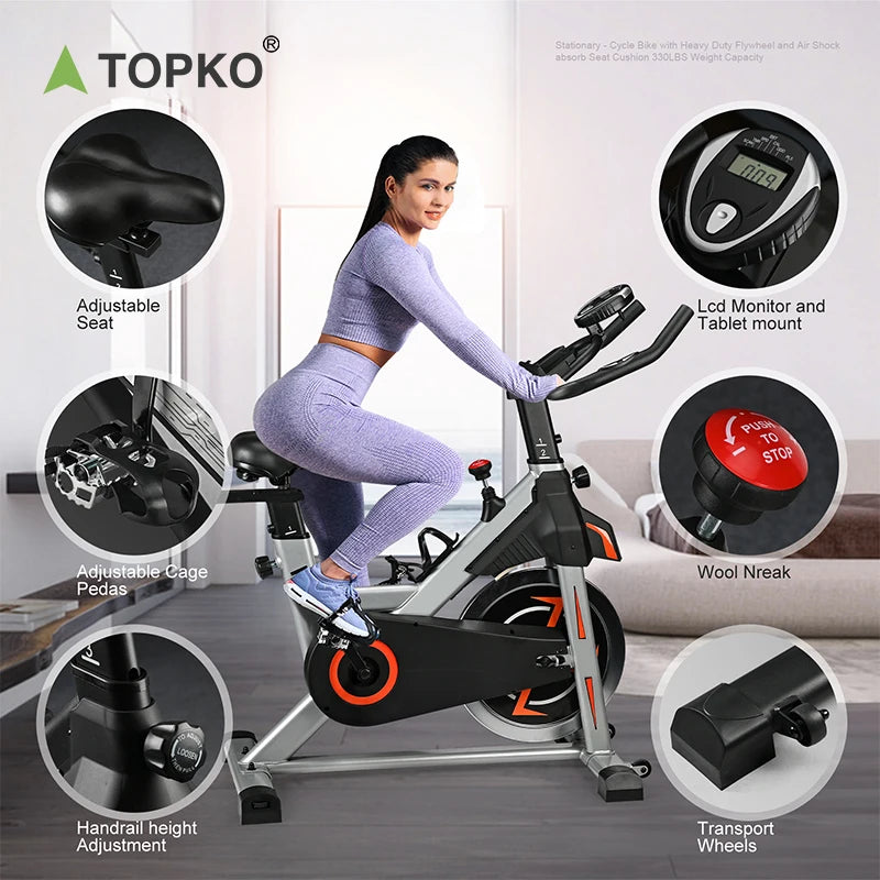 TOPKO US Warehouse Intelligrnt Counting Comfortable Spinning Bike  Household Gym Fitness Exercise  Spinning Bike Machine