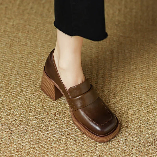 Shoes for Women Retro British Style Thick High Heels Loafers Platform Leather Shoes 2024 summer new French Square Toe Women Shoe