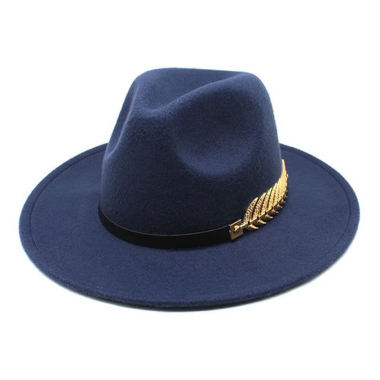 Large Brimmed Woolen Hats Formal Occasion Leaf Decoration Fedora Hat Performance Cap Casual British Vintage Hats Men Women