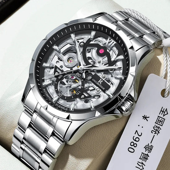 Ruizhiyuan 2025 Men’s Mechanical Watch, Automatic Movement, Skeleton Design, Luminous Waterproof Business Timepiece