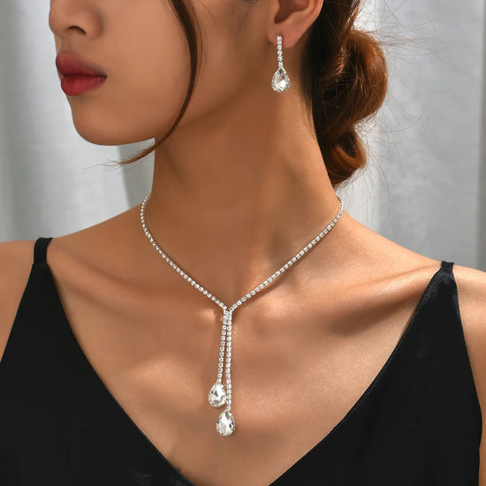 Simple jewelry, sparkling water droplets, wedding claw chain, banquet chain, necklace, earrings, bridal set, women&