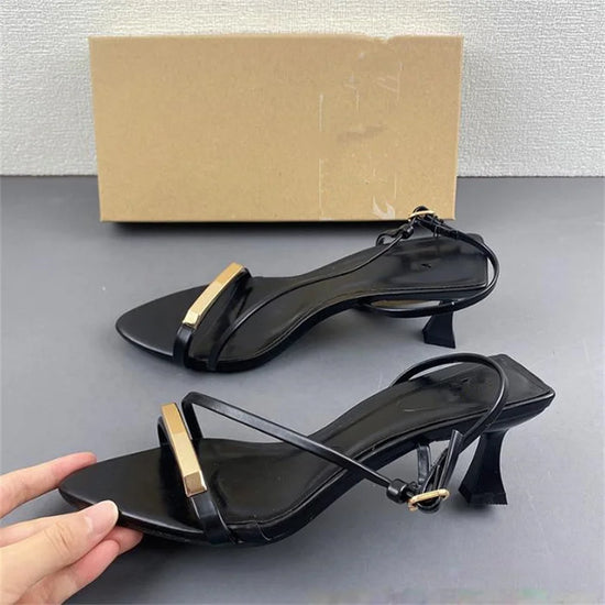 women Sexy High Heel Shoe Women  Anti Season Trend Slim Heel Sandals with One Button High Heel Sandals Luxury Women Shoes 35-42