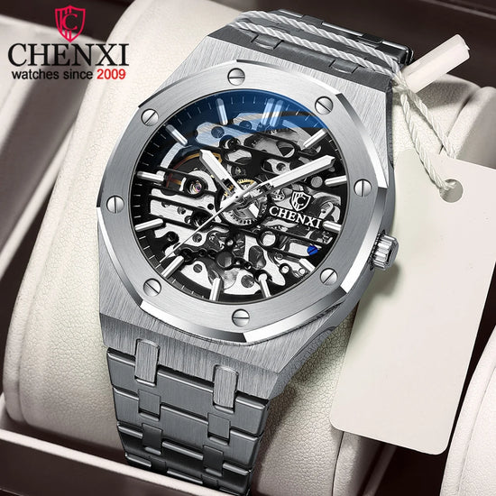 CHENXI Mens Automatic Watches Top Brand Mechanical Tourbillon  Sport Wrist Watch Stainless Steel Waterproof BusinessMens Watches