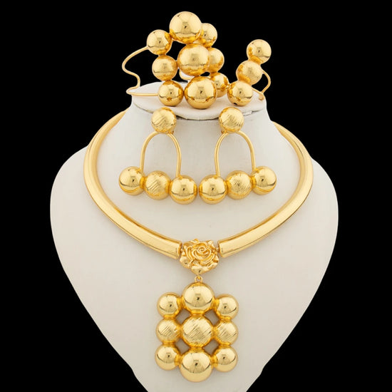 Jewelry Set for Women Luxury Pendant Necklace and Dangle Earrings Weddings Bridal Bangle Ring Set Gifts ﻿